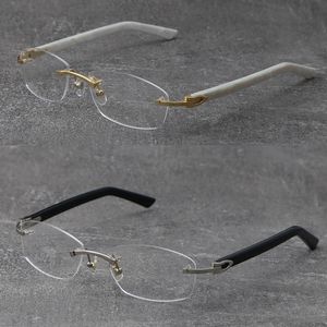 Yeni Çerçevesiz Beyaz Arms Tahta Gözlük Kadınlar 18 K Altın Okuma Çerçevesi Erkekler Siyah Optik Miyop Gözlük Erkek Kadın Çerçeveleri Kadın C Dekorasyon Presbiyopik Gözlük Boyutu: 53