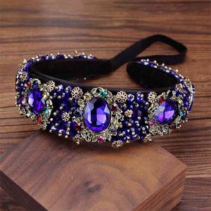 Vintage Baroque Luxo Royal Blue Crystal Noiva Tiara Headband Handmade Hairband Para As Mulheres Meninas Casamento Cabelo Jóias 210707