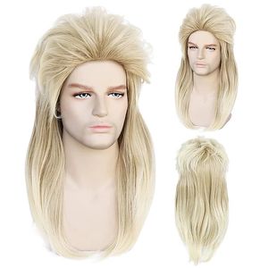 Длинные вьющиеся синтетические косплеи 70-х годов парик белокурая симуляция человеческих волос парики волос для мужчин и женщин C951