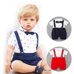 Emmaby Yenidoğan Çocuk Erkek Bebek Kıyafet Giysi Yay Romper Tulum + Pantolon Beyefendi 2 adet Set Çocuk Giyim 1863 Z2