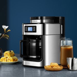 2-in-1 Automatic Drip Coffee Maker with Digital Display and Grinder for Freshly Ground American Espresso, Tea, and Milk