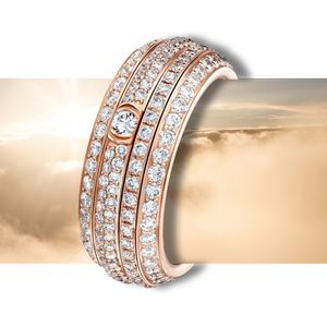 anel série posse PIAGE 5A ROSE extremamente banhado a ouro 18K prata esterlina Jóias de luxo anéis de designer de marca de casamento rotativo diamantes Broca de linha única