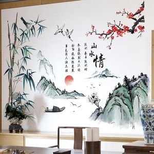 Duvar Çıkartmaları Çin Tarzı Bambu Çiçek Vintage Ev Ofis Odası Dekor Estetik Oturma Yatak Odası TV Dekorasyon Sanatı