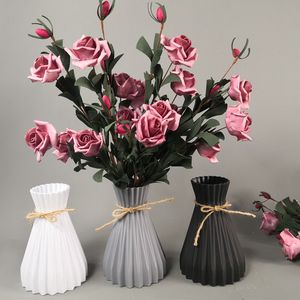 Güzel Hediye Rattan Dokuma Saf Renk Çiçek Vazo Nordic Tarzı Plastik Mikro Peyzaj Ev Dekorasyon