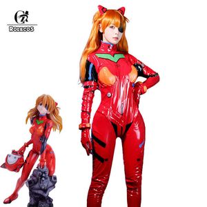 Rolecos Anime Eva Cosplay Kostüm EVA Asuka Langley Soryu Cosplay Kostüm Seksi Tulum Kadınlar Kırmızı Bodysuit Cadılar Bayramı Şapkalar G0925