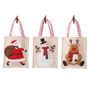 Льняная рождественская сумочка детей конфеты сумки вышитые мультфильм Санта-Клаус старик подарочный мешок орнамент HH21-472