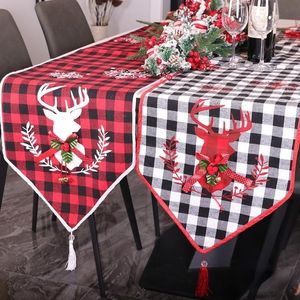Noel dekorasyon kırmızı ve siyah ekose masa bayrağı 180 cm xmas masa örtüsü düzeni festivali dekorasyon paspaslar 496