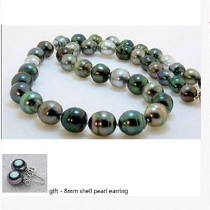 Натуральный таитянин черный серый зеленый жемчужный ожерелье серьги набор 18 