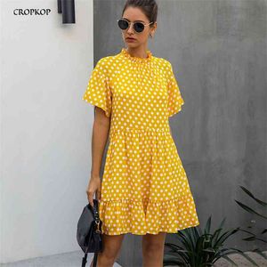 Black Dress Polka-Dot Mulheres Verão Verão Sundresses Casuais Loose Fit Roupas Livre Pessoas Livres Vestuário das Mulheres Amarelo Todos os dias 210401