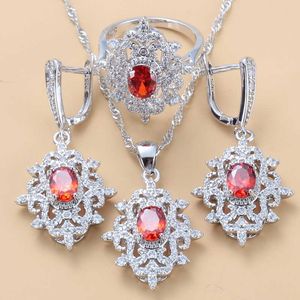 Set di gioielli da sposa eleganti da donna Set di gioielli in pietra naturale granato rosso orecchini pendenti e set da sposa anello collana H1022