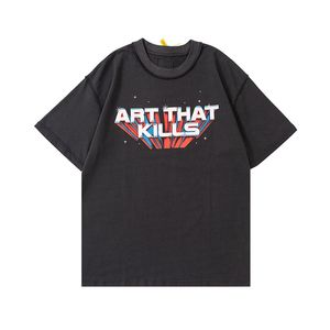 22SS Bahar Yaz ABD Ters Aşınma Tasarım Altın Baskı Vintage T Shirt Kısa Kollu Erkek Tshirt Kadın Giysileri Günlük Pamuk Tee