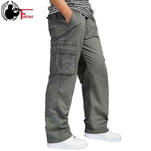 Yaz erkek Yüksek Bel Pantolon Elastik Artı Boyutu Giyim 6XL Kargo Pantolon Erkekler Birçok Cepler Gevşek İş Pantolon Erkek Düz Pantolon H1223