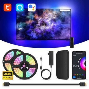 Ortam TV PC Arka Işık LED Şerit Işıkları HDMI Cihazları Için USB RGB Bant Ekran Renk Sync LED Işık Kiti için Alexa / Google / TVS Kutusu W220311