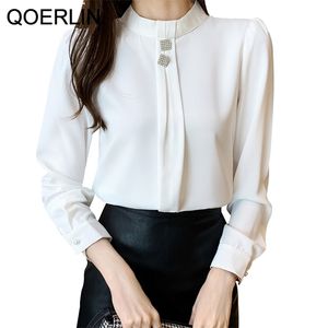 OL Stil Şifon Gömlek kadın Bahar Sonbahar Uzun Kollu Bayanlar Çalışmak Beyaz Bluz Artı Boyutu Ekip Boyun Zarif 210601