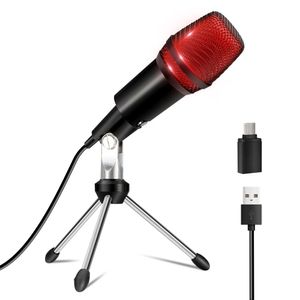 Тип-C USB Cardioid Microphone со светодиодом для видеоинструмента записи Andriodios PC MIC для Karaoke Mobile Voice над увеличением