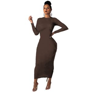Güz Kış Kadın Elbise Artı Boyutu 3XL Uzun Kollu Tek Parça Elbise Rahat Bodycon Uzun Etekler Skinny Kahverengi Paketlenmiş Kalça Etek Bahar Giyim 5609