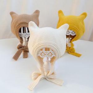 Kış Bebek Örgü Bere Sevimli Çift Kolu Earmuffs Çocuk Yün Kap Bebek Erkek Ve Kız Sıcak Örme Şapka 210413
