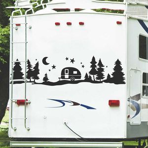 Büyük Kamp RV Yıldızlı Orman Dağ Araba Duvar Sticker Seyahat Camper Yıldız Ay Ağacı Motorhome Çıkartması Vinil Ev Dekorasyonu 210705