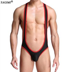 Külçeli YAGIMI GAY Seksi Iç Çamaşırı Erkek Bodysuit Jockstrap Bodywear Güreş Singlet Leotard Tulumlar Askı Teddies