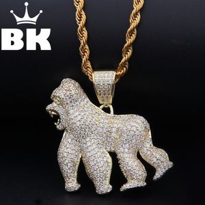 Bling Kral Özel Gorilla Kalıp Kolye Hiphop Tam Buzlu Kübik Zirkonya Altın Şerit CZ Stone X0509