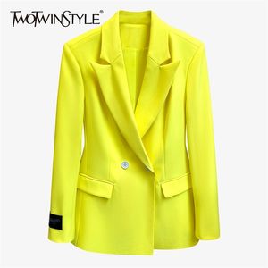 Twotyle Minimalist Blazer kadınlar için çentikli uzun kollu rahat büyük boyutlu ceket kadın moda giyim sonbahar 211006