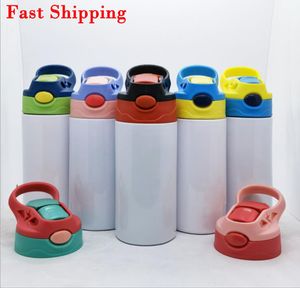 5 Colors 12oz Sublimation Straight Sippy Cup Mugs Heat Transfer Stainless Steel Insulated Kids Water Bottle Home Travel Portable Mug Flip Top Bottles