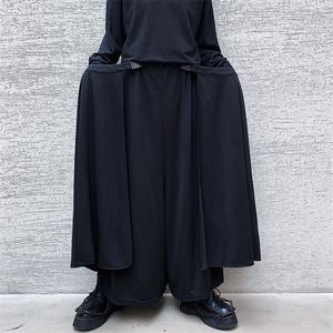 Erkekler için pantolon chunqiu gevşek çan-alt culottes rahat yanlış iki geniş bacaklı siyah büyük erkek pantolon