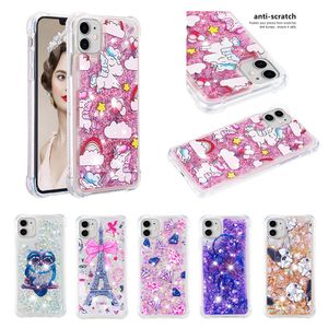 TPU Quicksand ve Sevimli Unicorn Cartoon Telefon Kılıfları İPhone 11 12 13 14 Pro Max X XR 78plus Sıvı Kum Şok geçirmez Kapak