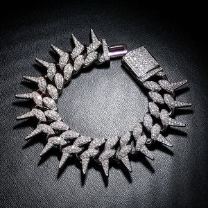 Solide Nieten Spike Dornen Kubanische Miami Link Kette Armbänder Armreifen für Männer HIP Hop Schmuck Krallenfassung AAA CZ Stein Rapper Punk Party Rock Grunge Schmuck Bijoux Geschenk