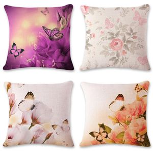 Европейская подушка стиля розовая цветочная бабочка наволочна подушка хлопковое льня