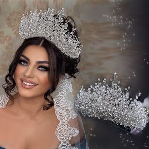 Prenses Başlıklar Yapay Elmas Düğün Taç Gümüş Pageant Taç Taçlar Şık Gelin Saç Bantları Küpeli Düğün Saç Aksesuarları Orta Doğu Nişan