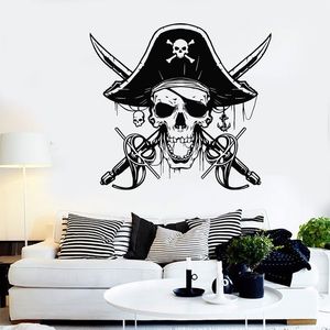 Pirate Sabres Skull Captain Sea Wall Sticker Arredamento per la casa nautico per la camera dei bambini Decalcomania del vinile Bagno Carta da parati Camera da letto Murale 3148 210615