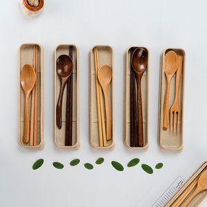Деревянные палочки для палочек ложки ножа набор портативной посуды с упаковочной коробкой для туристического кемпинга