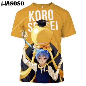 Liasoso 2021 T-shirt Erkekler Kadınlar 3D Baskı Unisex Anime Suikast Sınıf Shiota Nagisa Luffy Suit Streetwear Harajuku Tshirt G1222