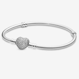 Toptan 16-cm 925 Gümüş Kalp Düğmesi Bilezik Yılan Zinciri toka Pandora Bilezik İçin Avrupa Boncukları Uygun Boncuk Boncuklar Bangle Mücevher Diy