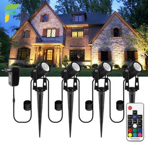 Lâmpadas de gramado Ao ar livre iluminação de iluminação Extensível RGB LED Garden Luzes 3W 12 V 300 Lumen Spotlights à prova d'água para as paredes árvores