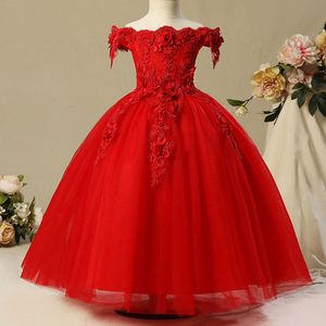 Çiçek Kız Boncuk Dekorasyon Uzun Elbise 2020 Yeni Kız Düğün Parti Borsası Elbise Topu Güzellik Seksi Omuz Toddler Pageant Giysileri 2021
