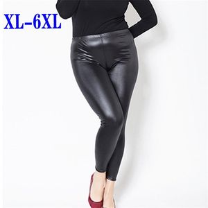 Artı Boyutu XL-6XL Bayanlar Tayt Kadın Faux Deri Leggins Yüksek Elastik Streç Sıska Pantolon Boy Kalem Pantolon Büyük Boy 210925