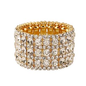Мода роскошный горный хрусталь хрустальный сплав браслет браслет регулируемый эластичный браслеты свадьба подарок женщина браслет ювелирные изделия Q0717