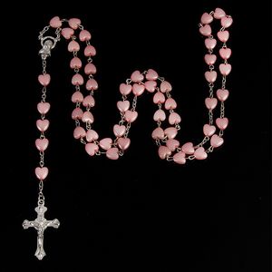 Католический фарфор белого любви розарийное молитвельное ожерелье, Мэри благословение розарий в форме сердца шарики поперечные украшения