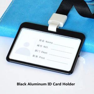 45cm Neck Horizontal Aluminum Alloy Work Name Card Holders Business ID Badge Lanyard Holder Metal Case