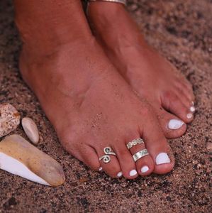 Jewelryjewelry3pcs set retro oyma oyuk yıldız ay ayak parmağı bant halkaları bohemia kadınlar için ayarlanabilir açılış parmak yüzüğü boho plajı ayağı yaz