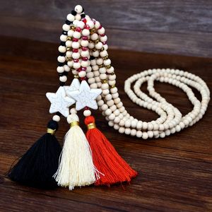 Bohemian Yıldız Kolye Takı El Yapımı Kristal Boncuk Püskül Ahşap Kolye Kadınlar Kırmızı Siyah Beyaz Renkler