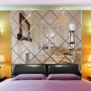 Rhombus espelho adesivos de parede sala de estar tv backdrop diy arte decoração de parede home espelho espelho acrílico adesivos de parede decoração 201130