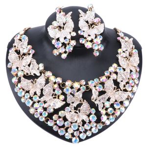 Moda Kristal Kelebek Kolye Küpe Takı Setleri Kadınlar Gelinler Gelin Düğün Partisi Kostüm Mücevherat