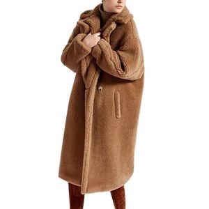 Kış THF Ceket Teddy Bear Kahverengi Polar Ceketler Kadın Moda Giyim Bulanık Ceket Kalın Palto Sıcak Uzun Parka Kadın