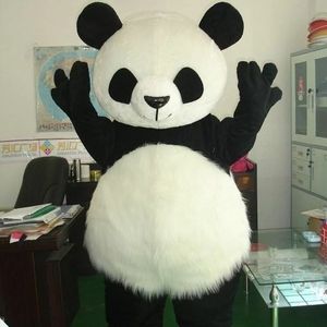 Uzun Saç Panda Maskot Kostümleri Oyun Yetişkin Boyutu El Yapımı Karikatür Karakter Vücut Ve Kafa Bölünmüş Maskot Hediye