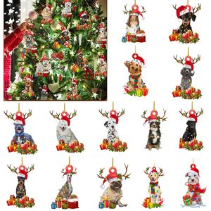 2021 Legno simpatico cane albero di Natale ornamento di Natale palla infrangibile figurine Decor Natività festa fai da te benedizione cucciolo di cervo ciondolo sculture regalo