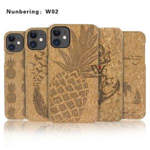 Wholesale Real Wood Cass Cork Coard Cover для iPhone 7 8 плюс 6 6s x 10 мода резьба шаблон водонепроницаемый деревянный ячейки оболочки оболочки мобильный случай