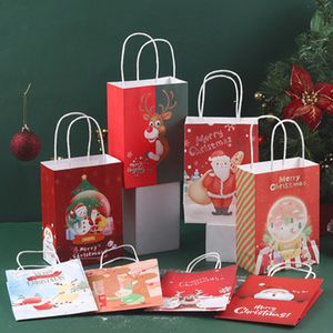 Рождественские подарки для покупок сумки Wrap Kraft Paper Tote Bag Saint Claus олень веселые рождественские дерево снеговика печатает, несущая хранение Вывоз подарков ювелирные изделия упаковочные аксессуары